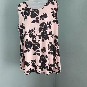Floral Scoop Neck Pink & Black Sleeveless Tank